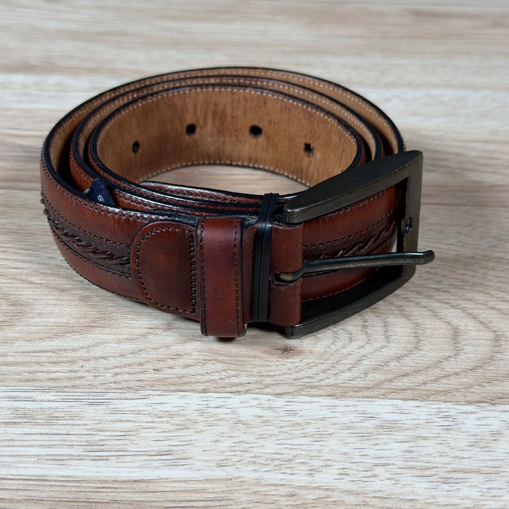 Mezlan Belt Mens 32 Brown Woven Leather Dress Belt Made in Spain M4929